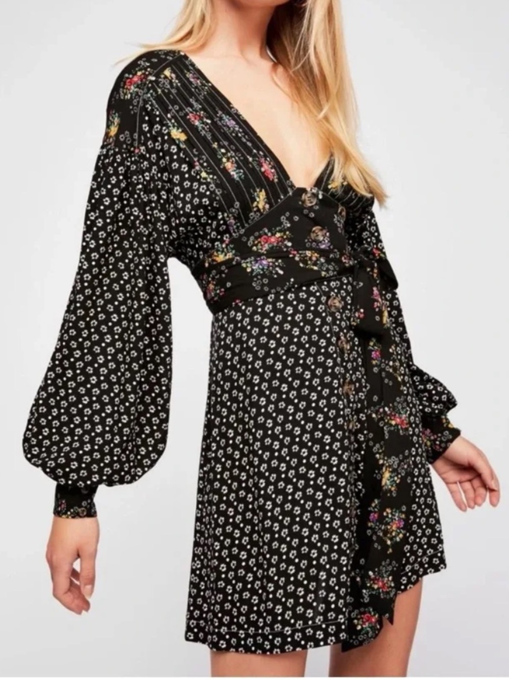 Free People Wonderland Black Floral Mini Dress